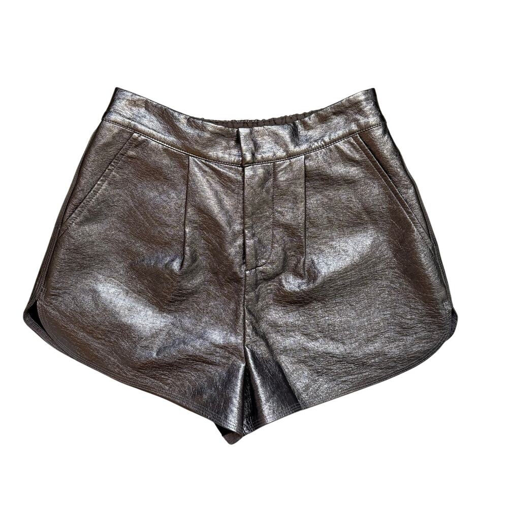 Grey Lab Metallic Faux Leather Shorts High Waisted Modern Womens XS Bronze Gold